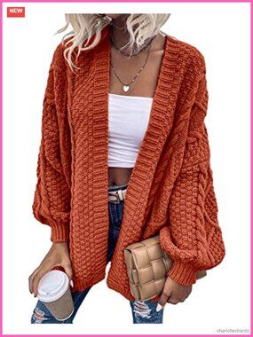 Oversized Cable Knit Lantern Sleeve Cardigan Sweater